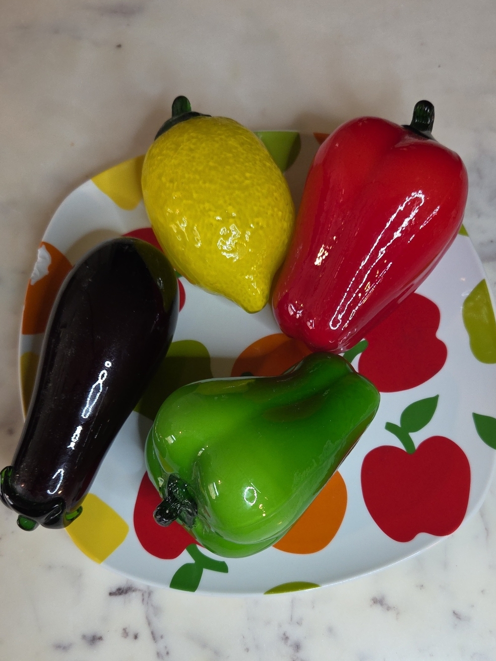 Murano Glass Fruit Red, Yellow, Green, Purple Glass Fruit Set